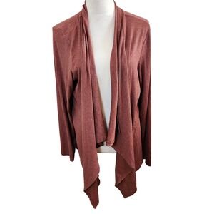 LOGO LOUNGE Womens XL Mauve Pink Ribbed Duster Waterfall Cardigan Layer Top